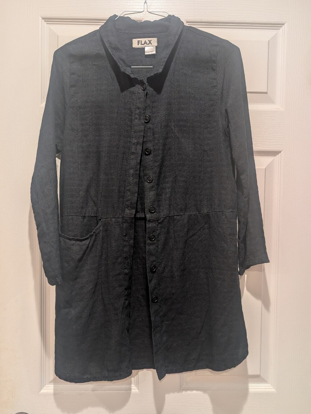 Flax Black Taxtured Linen Button-Up Tunic Jacket